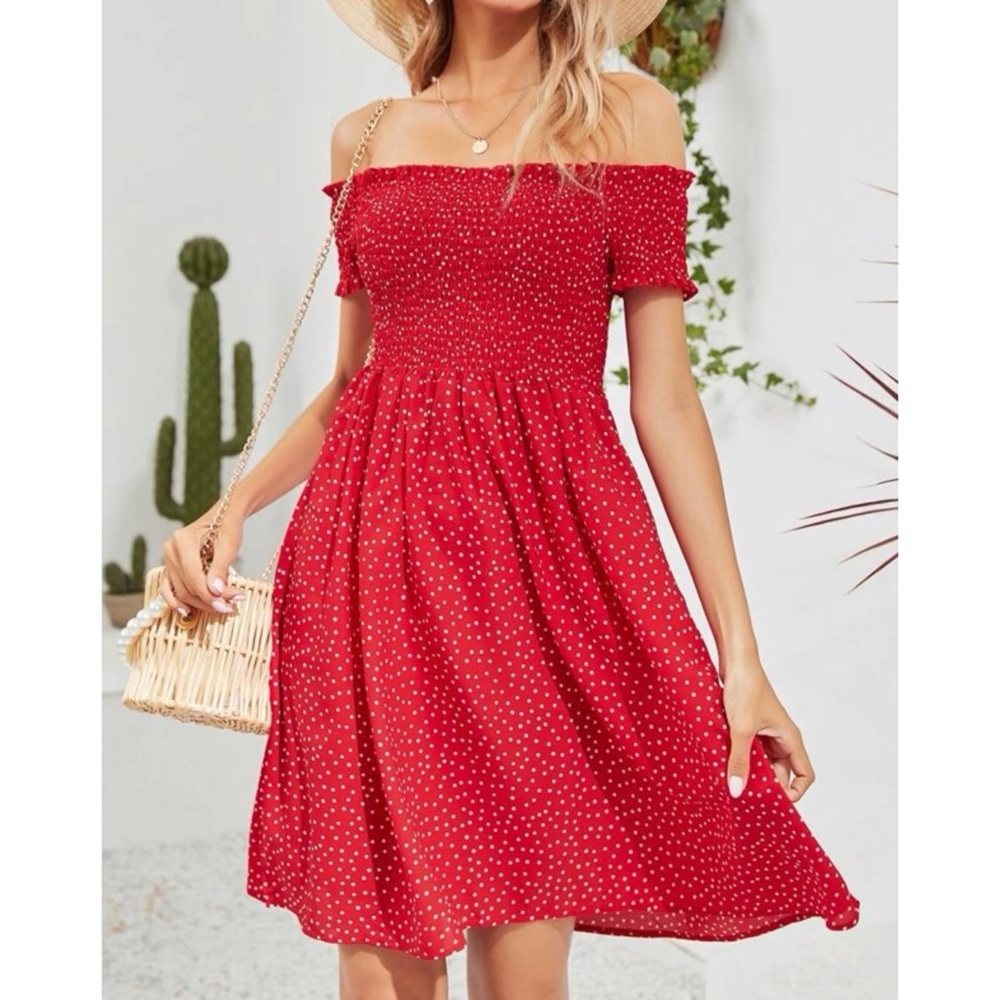Off The Shoulder Polka Dot Dress